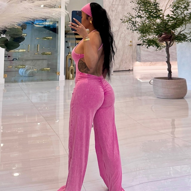 Sleeveless V Neck Wide Legs Jumpsuit with Headband