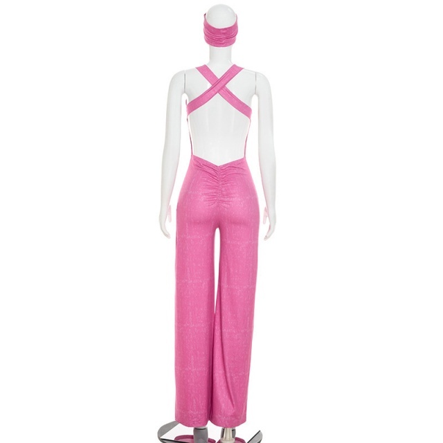 Sleeveless V Neck Wide Legs Jumpsuit with Headband