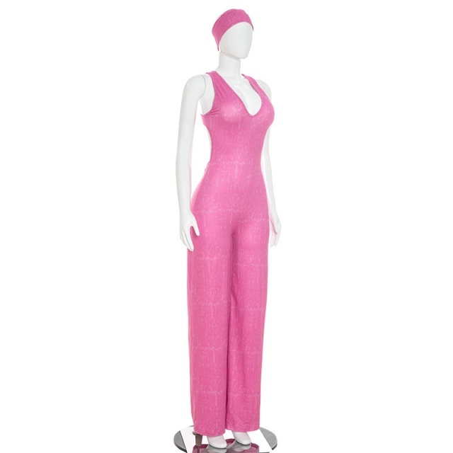 Sleeveless V Neck Wide Legs Jumpsuit with Headband