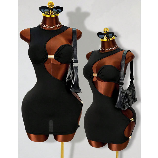 Solid Hollow Out Bodycon Dress