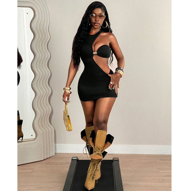Solid Hollow Out Bodycon Dress