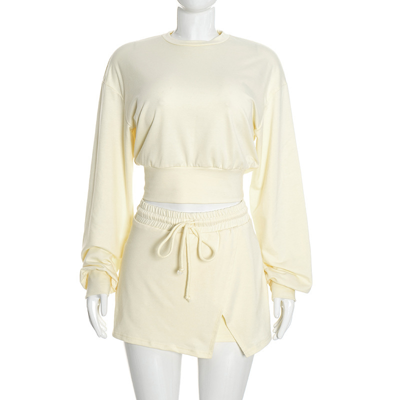 Casual O Neck Long-sleeve Top Slim Fit Skirt Set