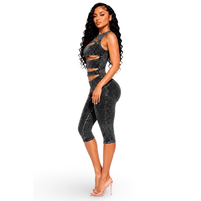 Hollow Out Sleeveless Back Zipper Up Fitted Midi Jumpsuit