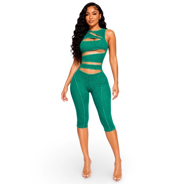 Hollow Out Sleeveless Back Zipper Up Fitted Midi Jumpsuit