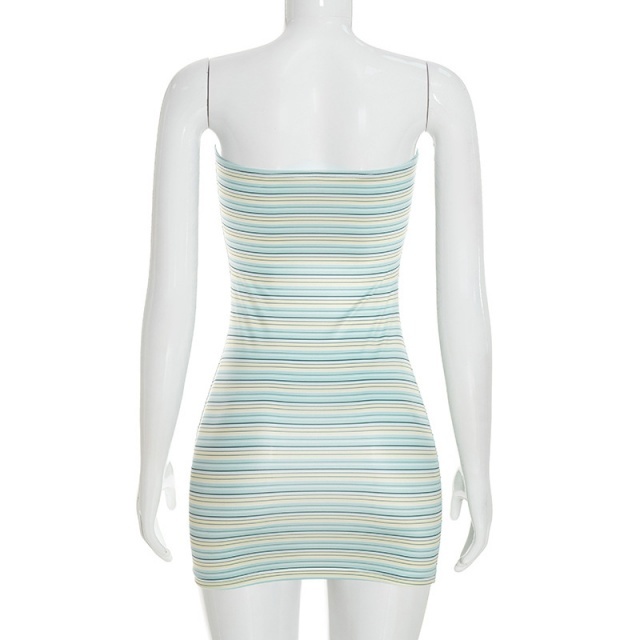 Striped Printed Off Shoulder Tube Bodycon Dress
