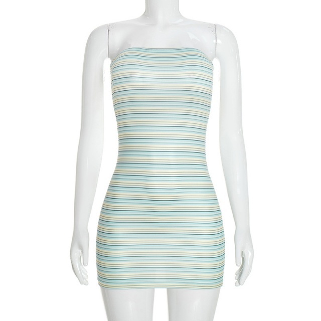 Striped Printed Off Shoulder Tube Bodycon Dress