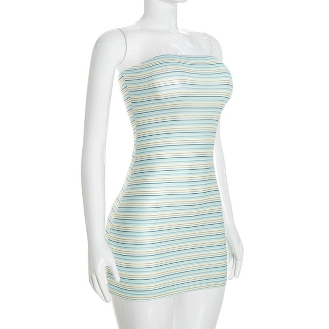 Striped Printed Off Shoulder Tube Bodycon Dress