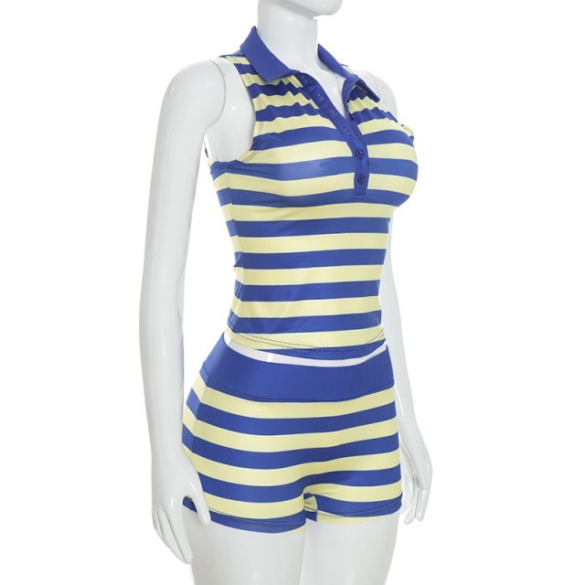 Striped Printed Sleeveless Tank Top Mini Short Set