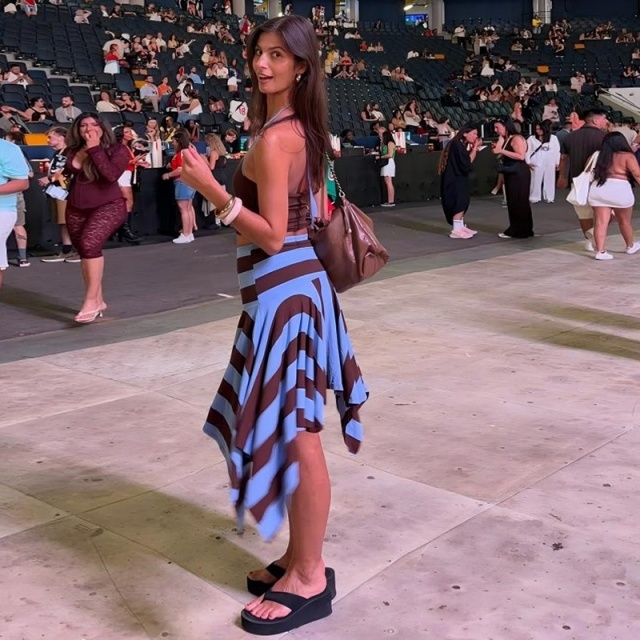 Colorblock Halter Crop Top Striped Skirt Set