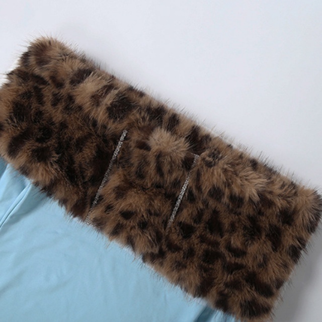 Fur-trimmed Off-shoulder Long-sleeved Bodycon Dress