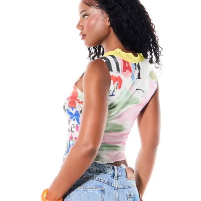 Letters Printed V Neck Tank Top