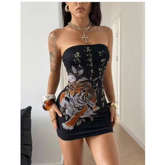 Printed Fashion Off Shoulder Strapless Tube Dress