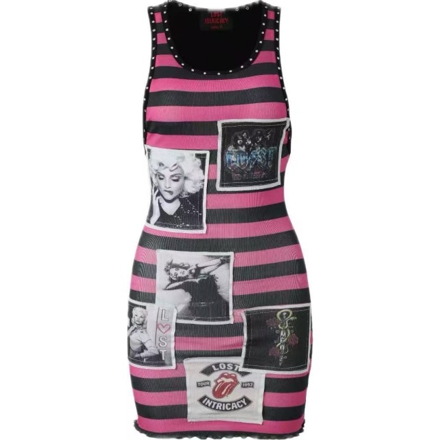 Striped Printed Sleeveless Bodycon Dress