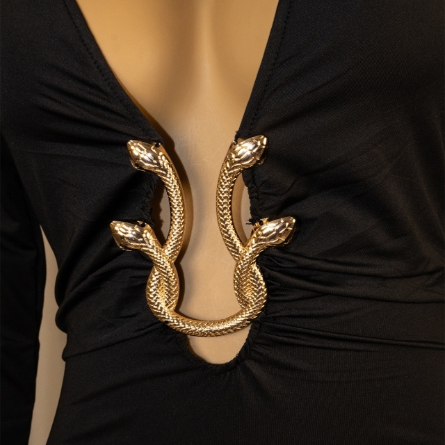 Deep V Neck Long Sleeve Bodycon Dress