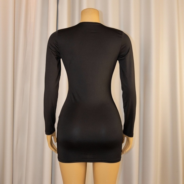 Deep V Neck Long Sleeve Bodycon Dress