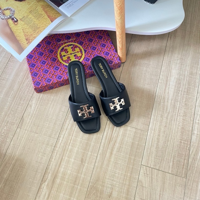 Metal Logo Fashion Women Flat Slides