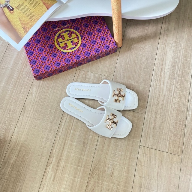 Metal Logo Fashion Women Flat Slides