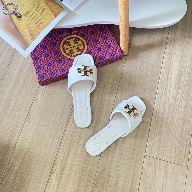Metal Logo Fashion Women Flat Slides