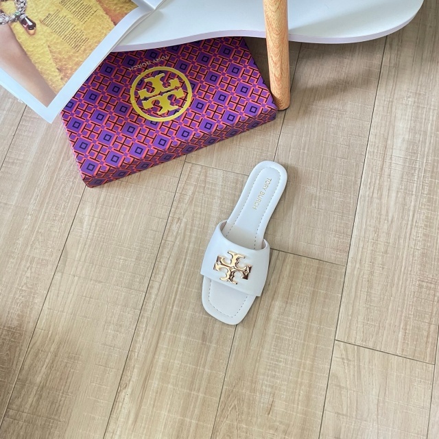 Metal Logo Fashion Women Flat Slides