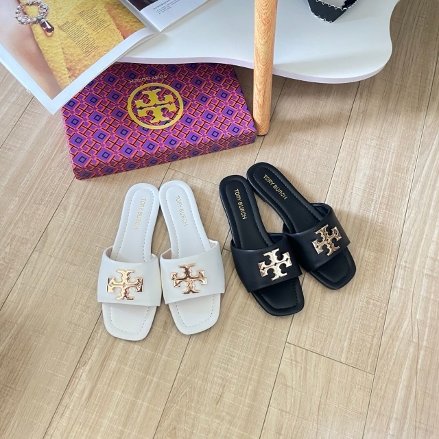 Metal Logo Fashion Women Flat Slides