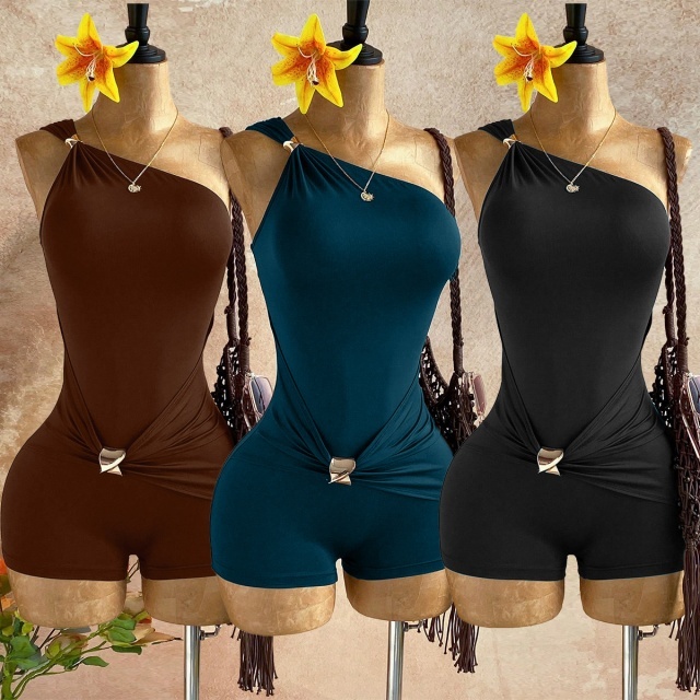 Single Shoulder Sleeveless Slim Fit Romper
