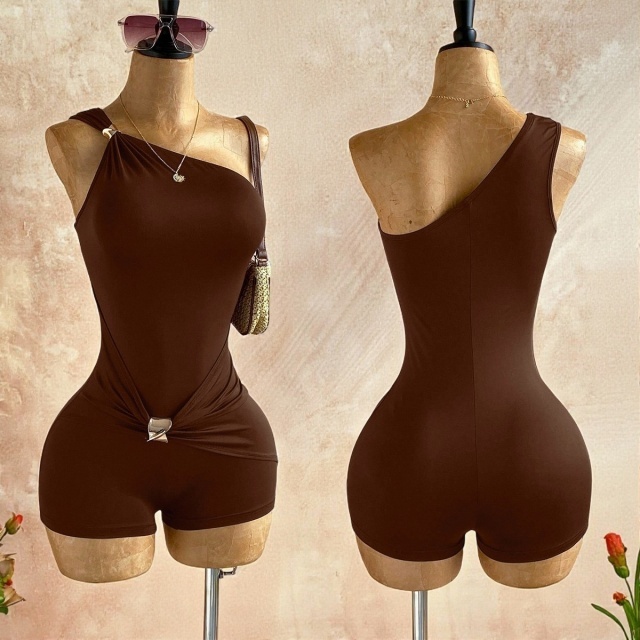 Single Shoulder Sleeveless Slim Fit Romper