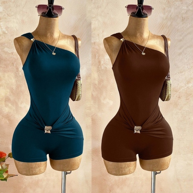 Single Shoulder Sleeveless Slim Fit Romper