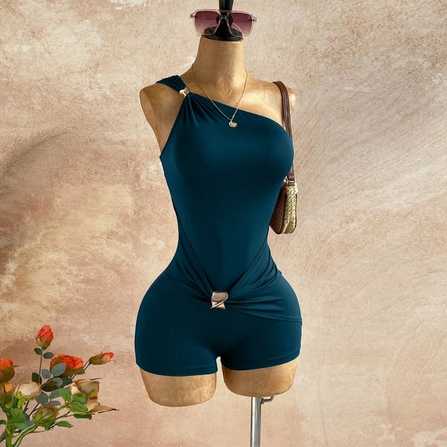 Single Shoulder Sleeveless Slim Fit Romper