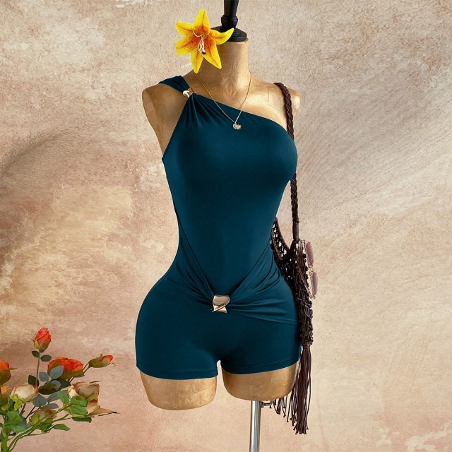 Single Shoulder Sleeveless Slim Fit Romper