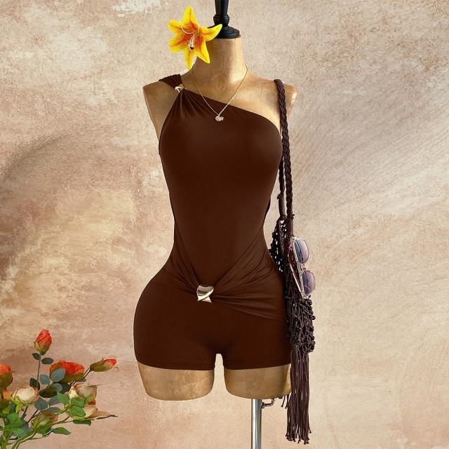 Single Shoulder Sleeveless Slim Fit Romper