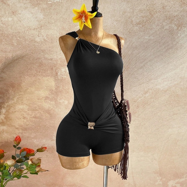Single Shoulder Sleeveless Slim Fit Romper