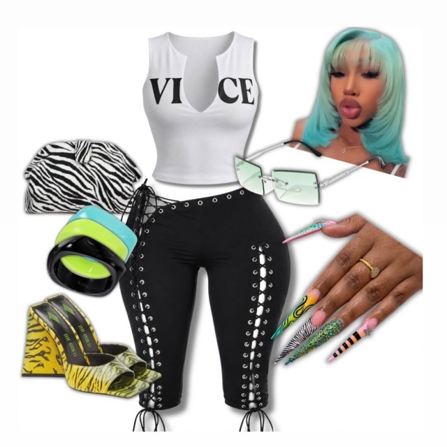 V Neck Sleeveless Tank Top Hollow Out Laced-up Midi Pant Set