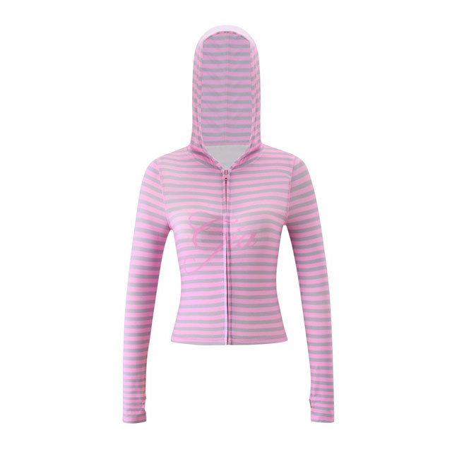 Fashion Striped Hooded Top Casual Pants Suit
