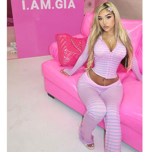 Fashion Striped Hooded Top Casual Pants Suit