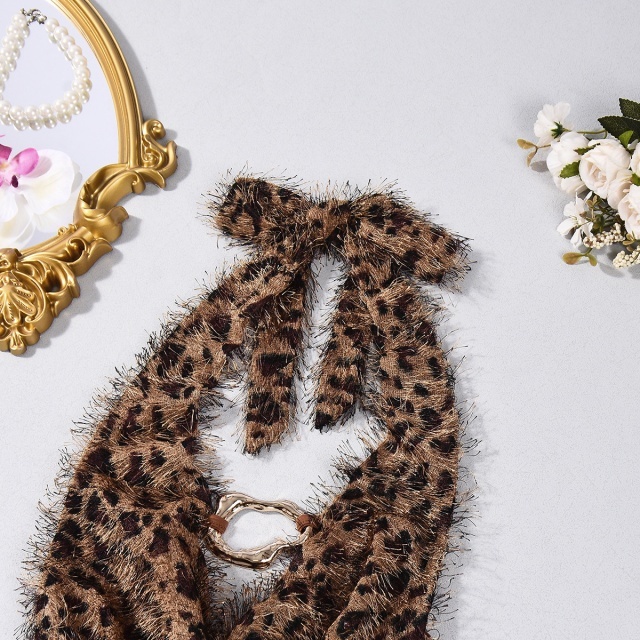 Leopard Tassel Halter Top Short Set
