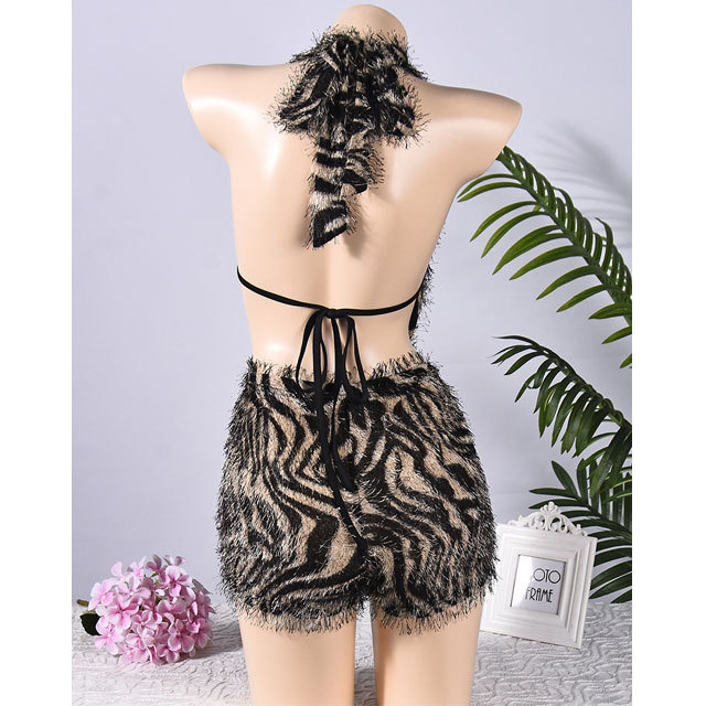 Leopard Tassel Halter Top Short Set