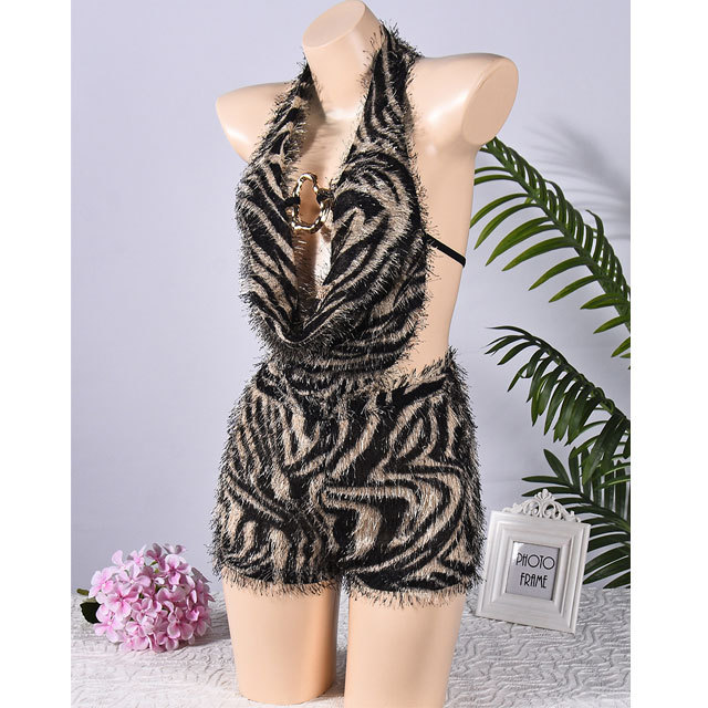 Leopard Tassel Halter Top Short Set