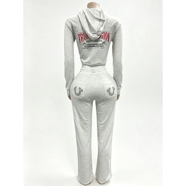 Long Sleeve Hooded Zipped Up Top Casual Pant Set
