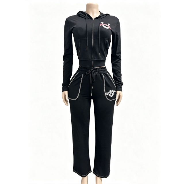 Long Sleeve Hooded Zipped Up Top Casual Pant Set