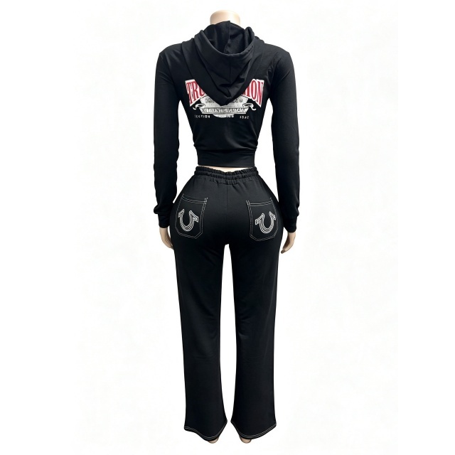 Long Sleeve Hooded Zipped Up Top Casual Pant Set
