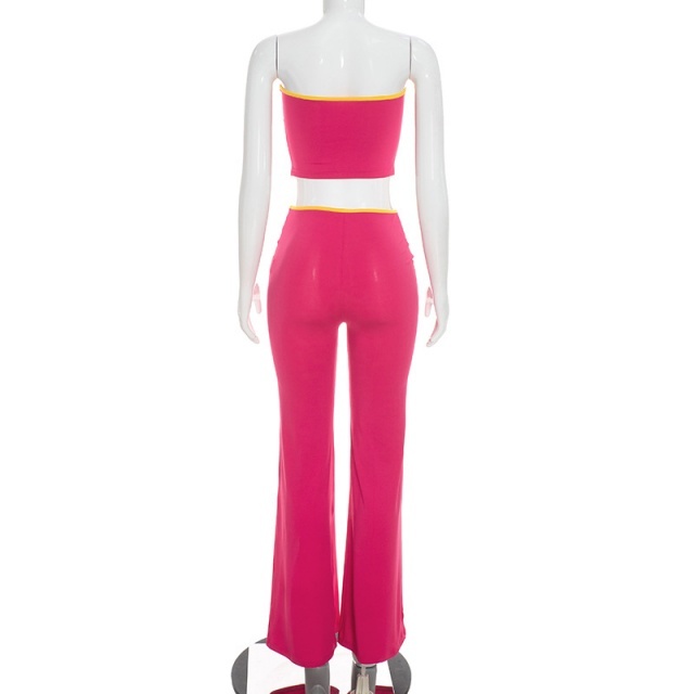 Contrast Color Tube Top Flare Pant Set
