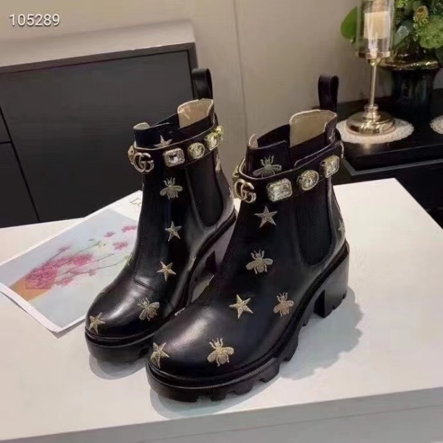 Fashion Embroidery Diamond Chunky Boots