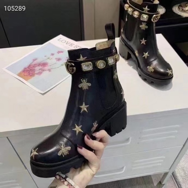 Fashion Embroidery Diamond Chunky Boots