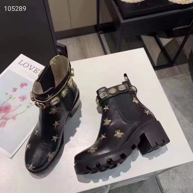 Fashion Embroidery Diamond Chunky Boots