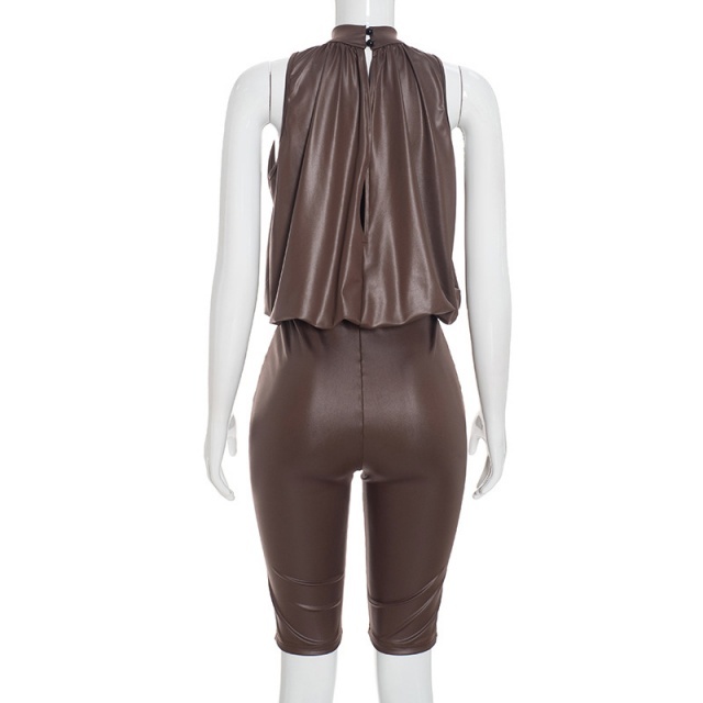 Halter Neck Sleeveless Pleated High-waisted Fitted Romper