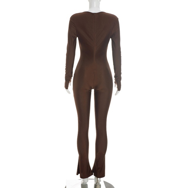 Long Sleeve Hollow Out Fitted Jumpsuit
