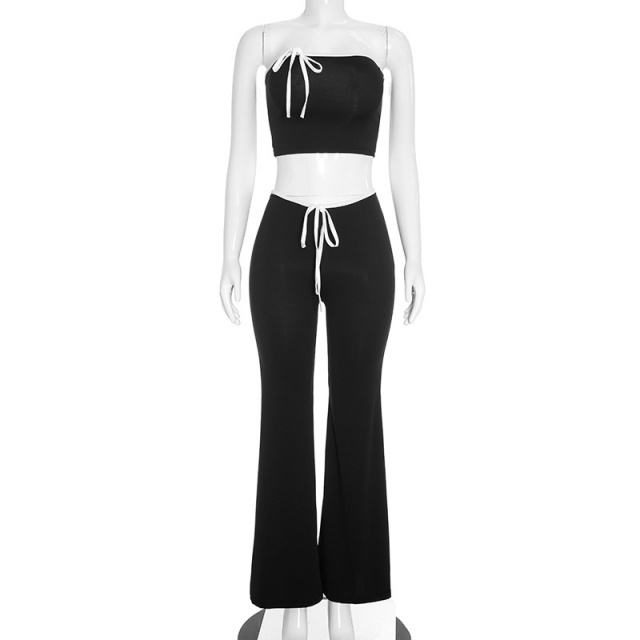 Contrast Color Tube Top Flare Pant Set