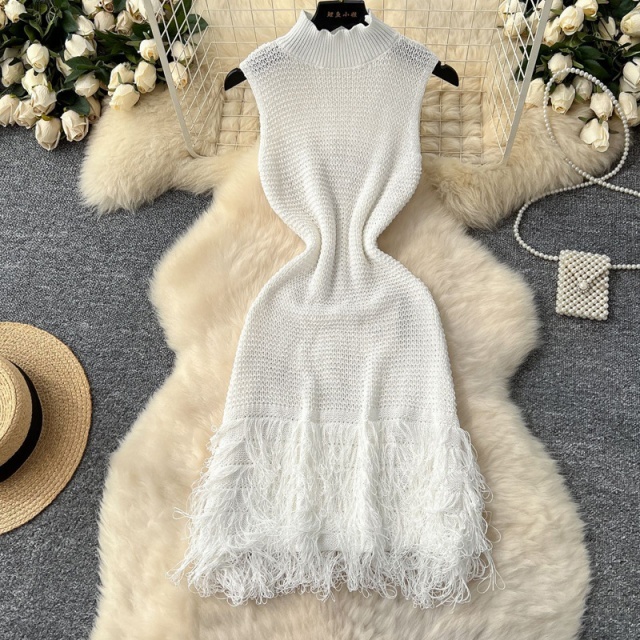 Knit Sleeveless Tassel Dress