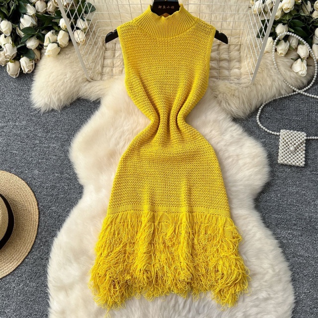 Knit Sleeveless Tassel Dress