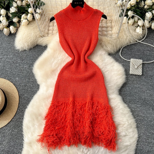 Knit Sleeveless Tassel Dress